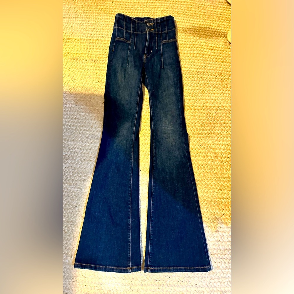 FREE PEOPLE dark blue bell bottom jeans sz 24 worn once!